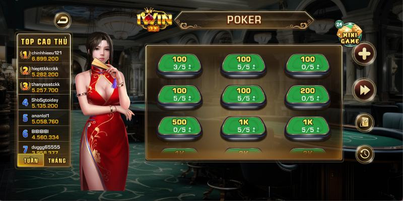 Game poker có phần thưởng lớn